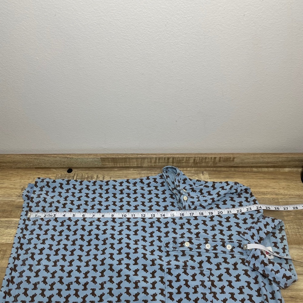 Uniqlo Michael Bastian M Blue Shiba Dog Print Cotton Polo Shirt Button Sleeve - Picture 7 of 7